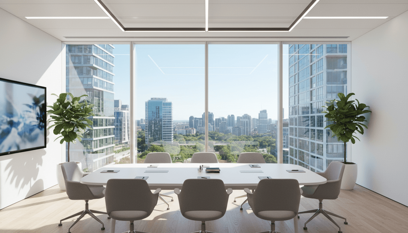 Modern bright office meeting room with natural light